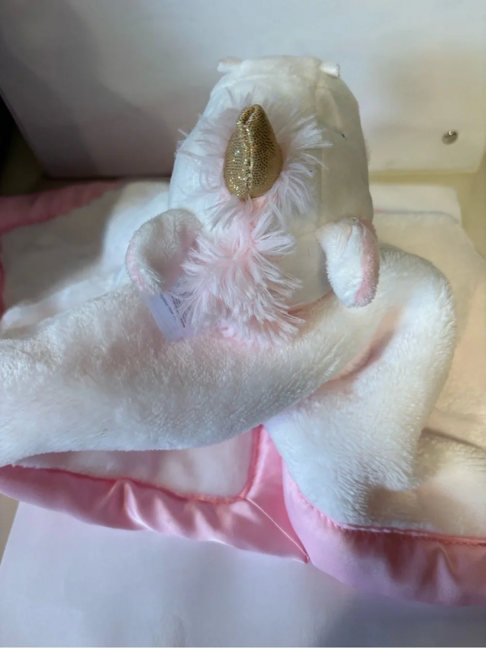 Carter's White and Pink Unicorn Lovey Plush baby security blanket